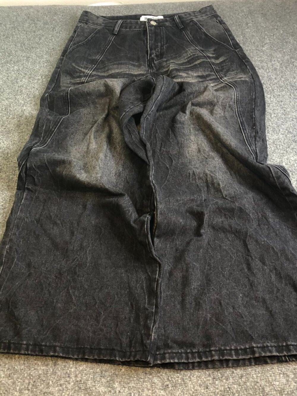 Bareline Baggy Jeans Womens Medium 30x29 Black Wide Leg High Waist Skate Faded